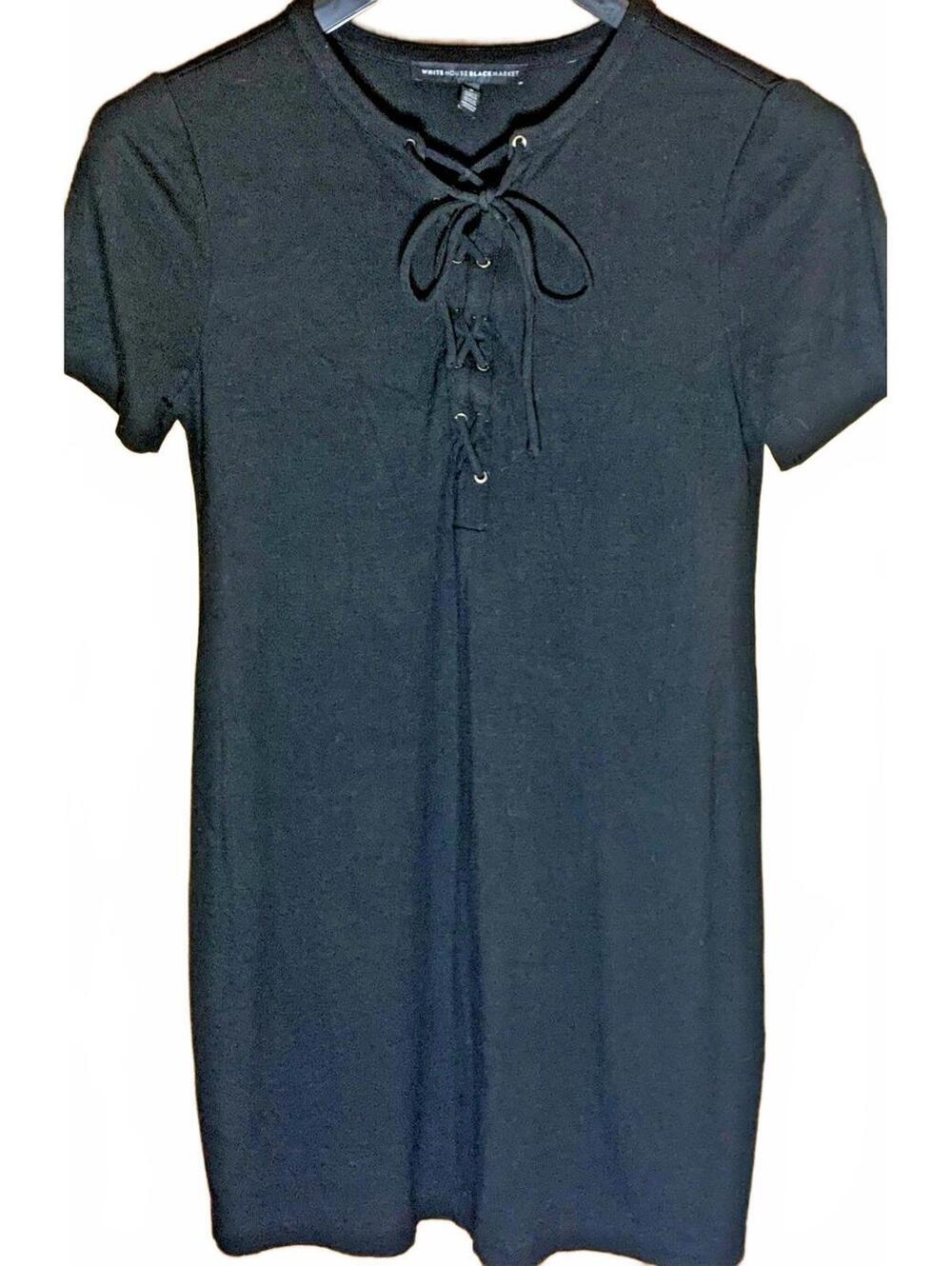 White House Black Market Tee Shirt Dress Tie Front Short Sleeves Black Sz Small